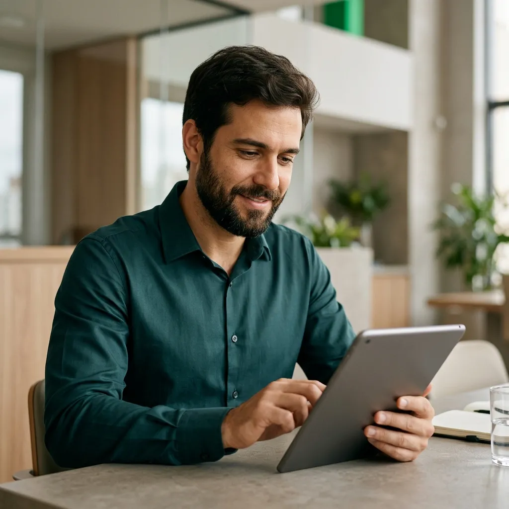 Profissional analisando informações no iPad